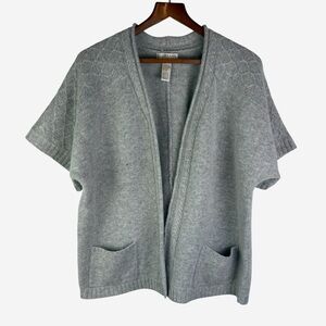 Kenar Open Front Cardigan Size M Wool Angora Heather Gray Pockets Short Sleeve